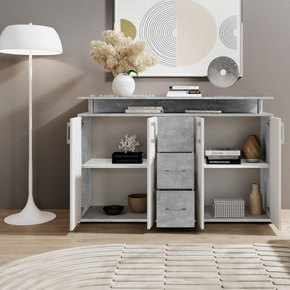 Stella Trading Drift Highboard, houtdecor, betonwit, (B/H/D) 139 x 90 x 34 cm