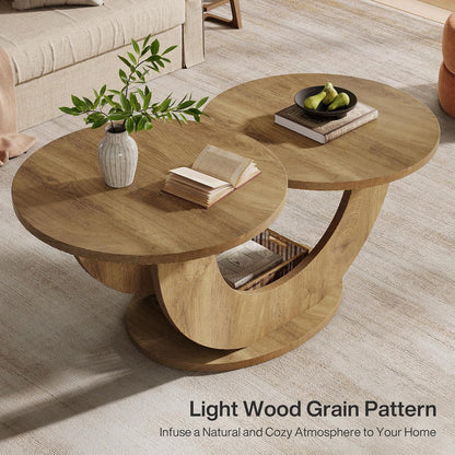 Tribesigns Round Side Table, 118cm, Modern Living Room Coffee Table with Funky U-Shaped Frame, Low Accent Tea Table for Home, Home, Oak