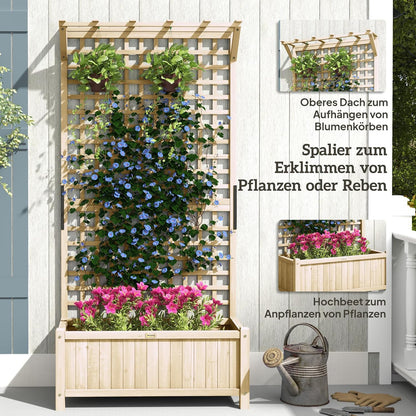 Outsunny Raised Planter with Trellis, Wooden Flower Box with Trellis, Garden Trellis 90 x 45 x 183 cm for Garden, Balcony, Patio, Flower Box for Climbing Plants and Hanging Plants