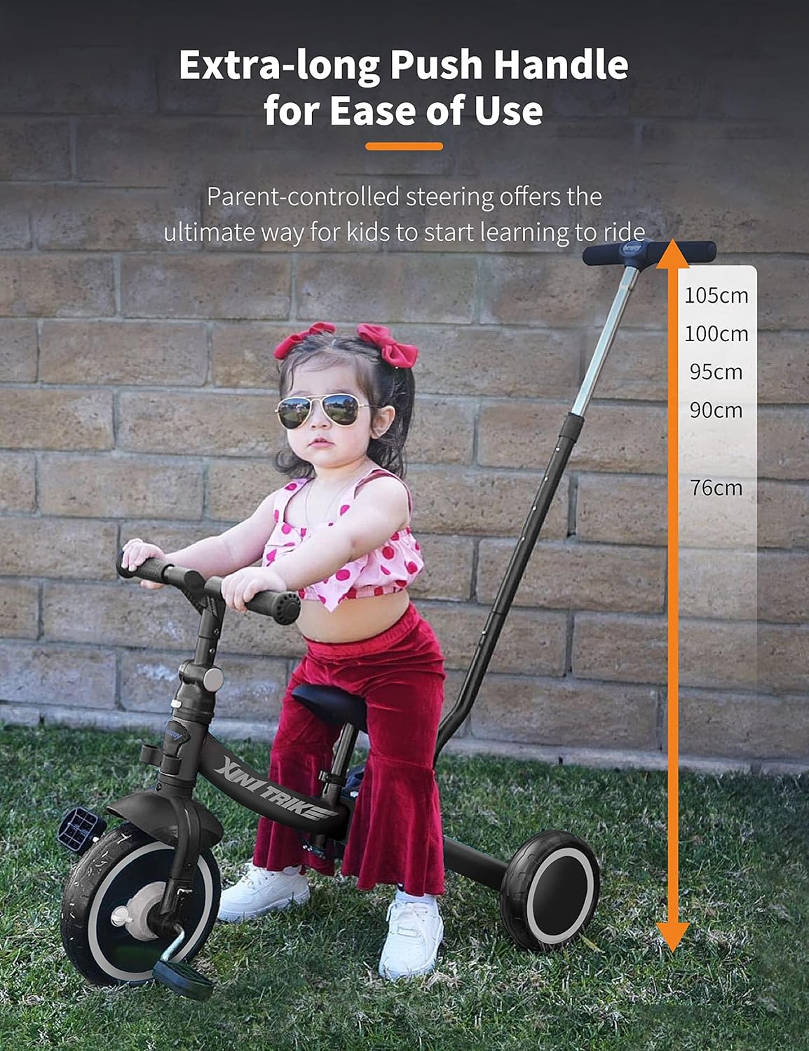 besrey 7-in-1 driewieler voor peuters met stuurgreep voor 1-5 jaar, opvouwbare wielen, peuterfiets met wielkoppeling, grotere wielen, afneembare pedalen, in hoogte verstelbare zitting, zwart