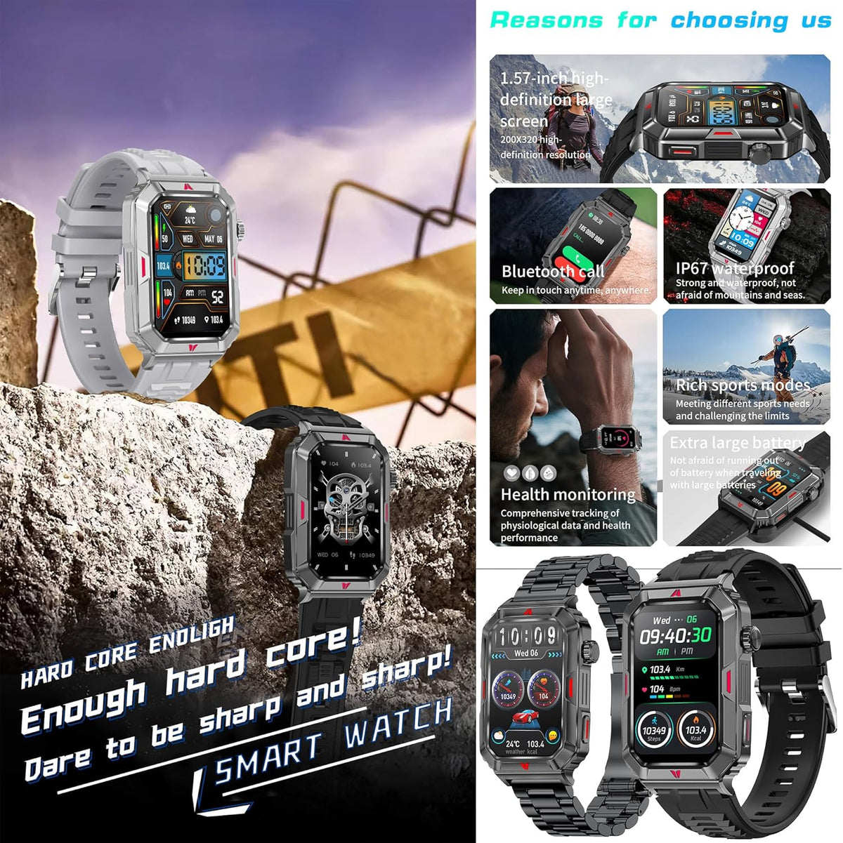 Smartwatch Herren met Bellen/Kiezen via Bluetooth, 1,57” AMOLED Smart Watch voor Herrens, Slaapmonitor Menstruatie Volgen, Calorie Stappenteller Stopwatch Activity-Armband voor Android iOS (Zwart)