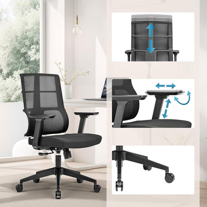 hjh OFFICE 810025 professionele bureaustoel Spinio stof zwart kantoor draaistoel met netrug, rugleuning in hoogte verstelbaar