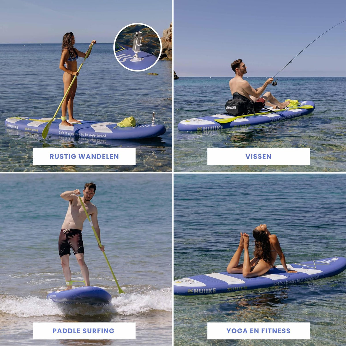 HUIIKE Stand Up Paddle Board met Accessoires, Peddel, Vinnen, Pomp. Opblaasbaar Supboard Uitstekende Stabiliteit en Weerstand. 305 x 84 x 15 cm, Maximaal Draagvermogen 130 kg