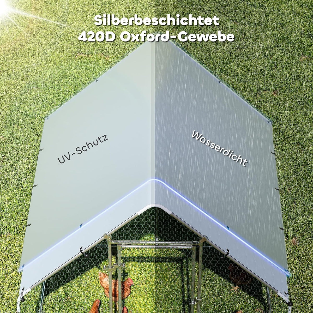 PawHut chicken coop 2x2x2m with access, galvanised steel, weatherproof UV roof, lockable door, chicken coop for rabbits, ducks, geese, silver - QUORE