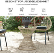Tuintafel - Tuintafel Rond - Bijzettafeltje - Rotan Tuinmeubel - Bistrotafel - Salontafel - met UV-bescherming - Boho-Stijl - Veiligheidsglas Tafelblad - voor Terras - Tuin - Balkon - Ø45 x 52 cm - Bruin