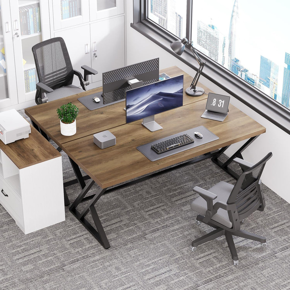 LVB Houten computerbureau, rustiek thuiskantoor executive bureau voor slaapkamer, industriële houten computer schrijven studiewerk gamingtafel, moderne metalen pc student eenvoudig bureau met opslag,