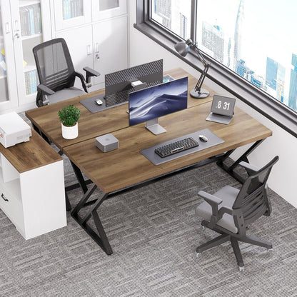 LVB Houten computerbureau, rustiek thuiskantoor executive bureau voor slaapkamer, industriële houten computer schrijven studiewerk gamingtafel, moderne metalen pc student eenvoudig bureau met opslag,