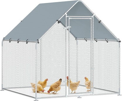 PawHut chicken coop 2x2x2m with access, galvanised steel, weatherproof UV roof, lockable door, chicken coop for rabbits, ducks, geese, silver - QUORE