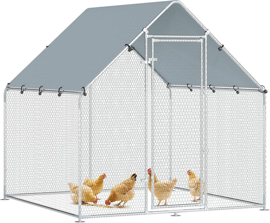 PawHut chicken coop 2x2x2m with access, galvanised steel, weatherproof UV roof, lockable door, chicken coop for rabbits, ducks, geese, silver - QUORE