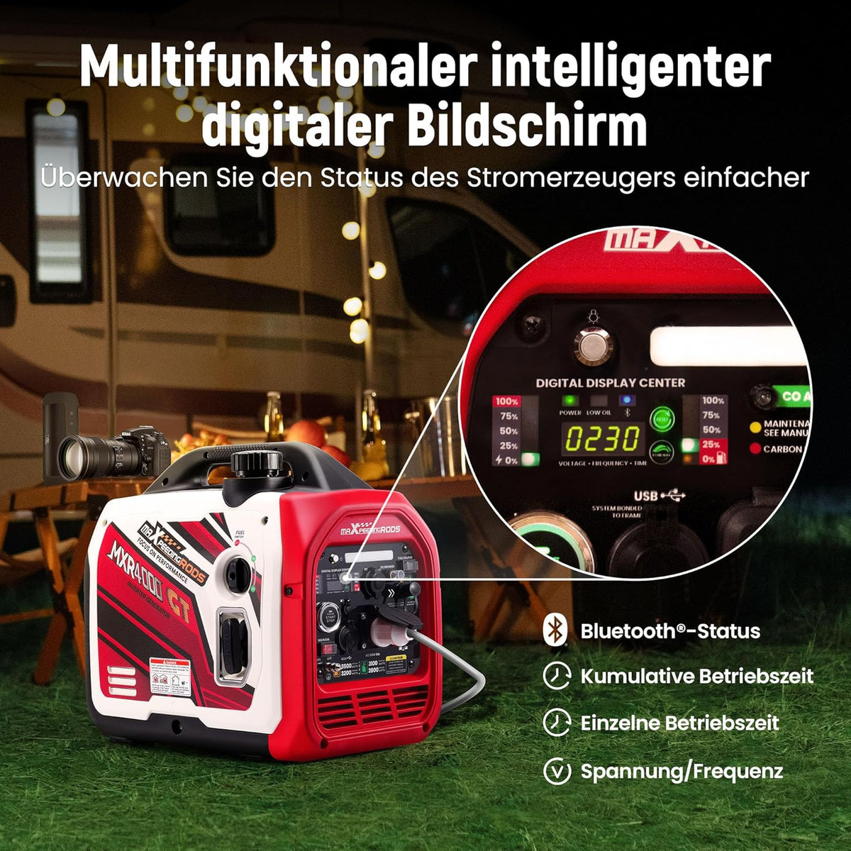 maXpeedingrods Stroomgenerator, inverter, 3500 W, benzine, stil, met Bluetooth®-app, afstandsbediening, stroomgenerator, LPG, benzine, digitaal, licht, als noodstroomaggregaat, voor camping, garage,