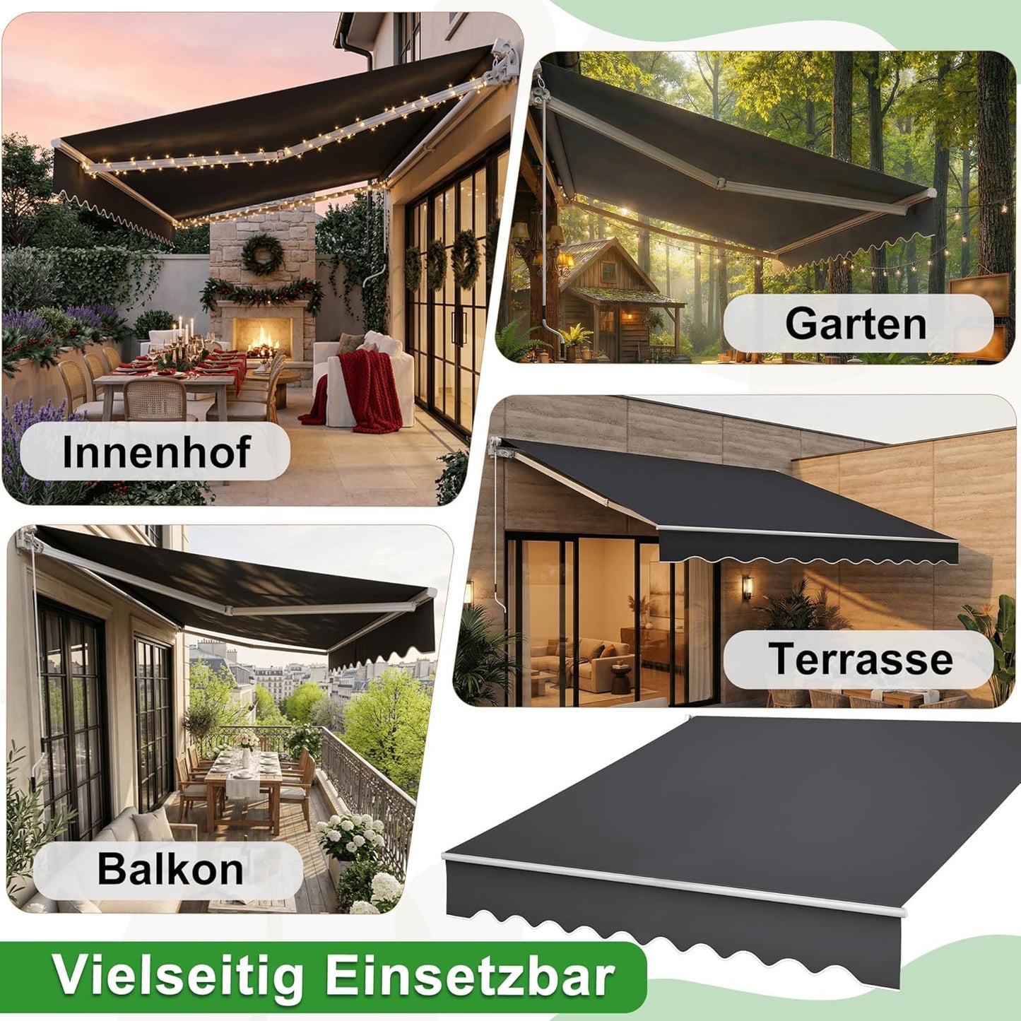 Aluminium Zonnescherm – Balkon Zonwering – Cassette Zonnescherm – Knikarm Zonnescherm – Schaduwdoek – 4x3 Meter – Waterafstotend Polyester – Wit Gelakt Aluminium Frame