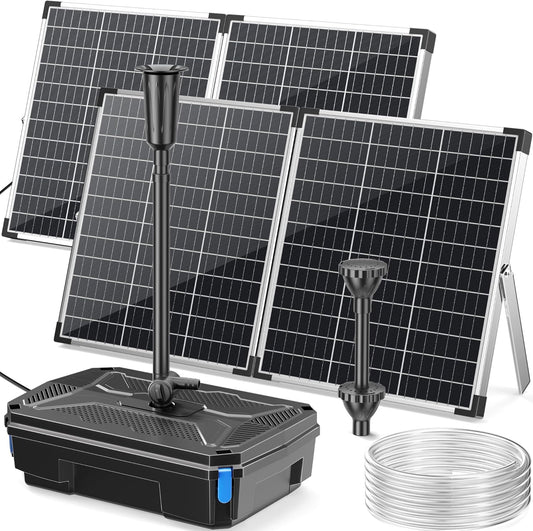 POPOSOAP Waterpomp op zonne-energie met vijverfilter, 120 W vijverfilter op zonne-energie met fonteinpomp, waterstroom instelbaar, voor buitenvijver, vistank, zwembad, tuin, waterspel