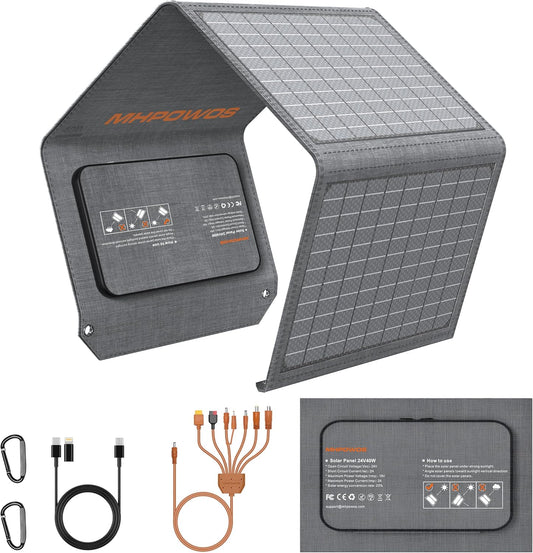 Opvouwbaar zonnepaneel, 40 W, 19 V, draagbare oplader op zonne-energie met USB C, USB A en DC-uitgangen, mini-oplader in boekgrootte voor iPhone, iPad, powerbank, camping, wandelen, outdoor