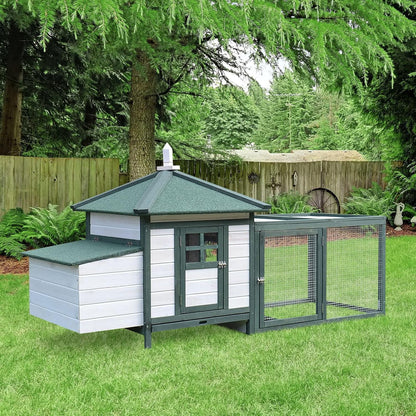 PawHut chicken coop with run chicken house, chicken coop with stick laying nest solid wood natural 196 x 76 x 97 cm - QUORE