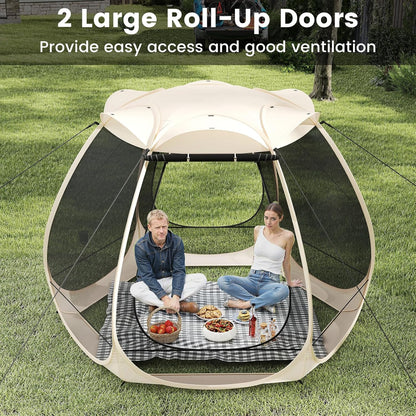 FANTASK Pop-up-tent, opvouwbaar paviljoen met rondom mesh en draagtas en zonnedak, zonnedak voor 4-6 personen, campingtent, schermhuis voor tuin, terras, achtertuin