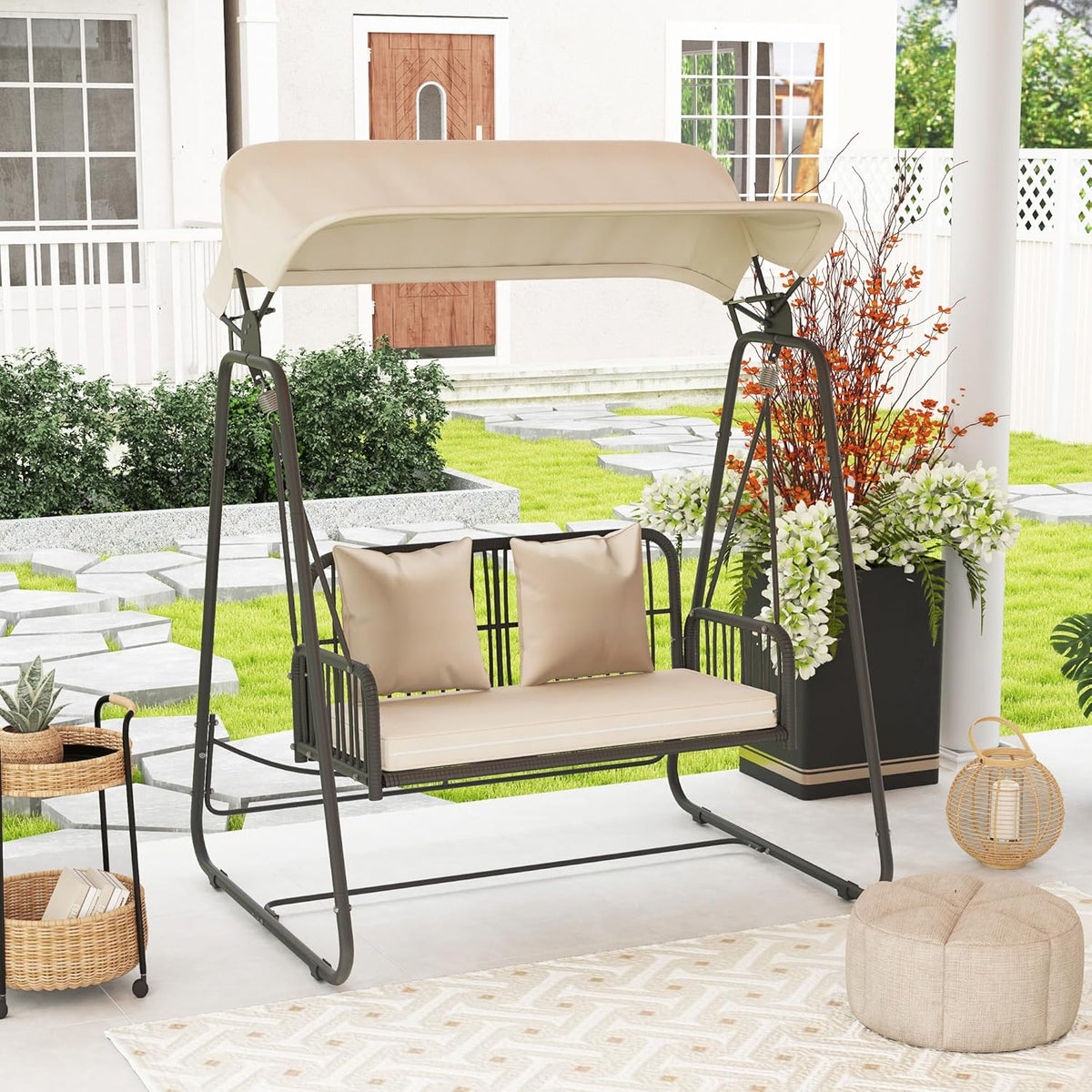 Garden Swing Rattan for 2 People, Up to 240 kg, with Canopy