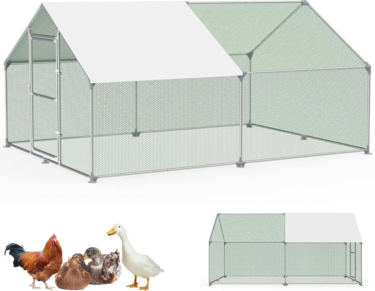 Free Running House, 3 x 4 x 2 m, Aviary, Chicken Coop, Metal, 12 m², Poultry Cages with Sun Protection, Roof, Chicken Fence, Door and Bolt, Freewheel, Chicken Cages, Stable Chicken Coops, for Small