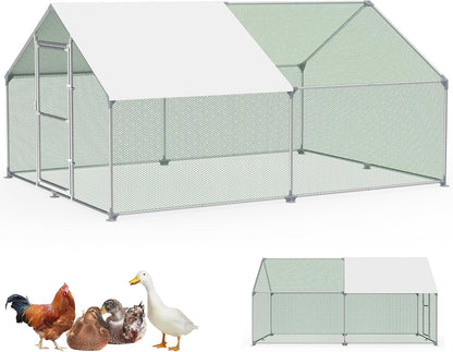 Free Running House, 3 x 4 x 2 m, Aviary, Chicken Coop, Metal, 12 m², Poultry Cages with Sun Protection, Roof, Chicken Fence, Door and Bolt, Freewheel, Chicken Cages, Stable Chicken Coops, for Small
