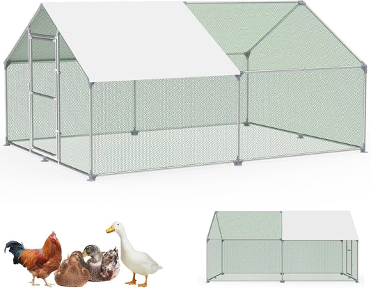 Free Running House, 3 x 4 x 2 m, Aviary, Chicken Coop, Metal, 12 m², Poultry Cages with Sun Protection, Roof, Chicken Fence, Door and Bolt, Freewheel, Chicken Cages, Stable Chicken Coops, for Small
