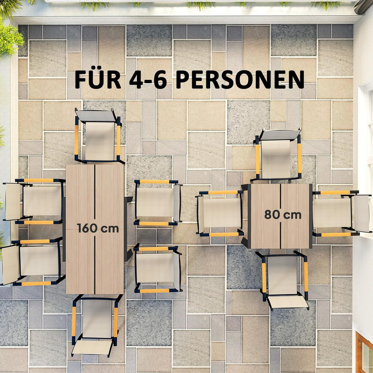 Outsunny Gartentisch Ausziehbarer Aluminium 80/160x80 cm Wetterfest Balcony Rutschfest Buffettisch Camping for 6 Persons Terrassentic Outdoor Esstisch für Garten, Terrasse Balcony Naturholz