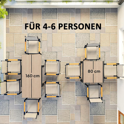 Outsunny Gartentisch Ausziehbarer Aluminium 80/160x80 cm Wetterfest Balcony Rutschfest Buffettisch Camping for 6 Persons Terrassentic Outdoor Esstisch für Garten, Terrasse Balcony Naturholz