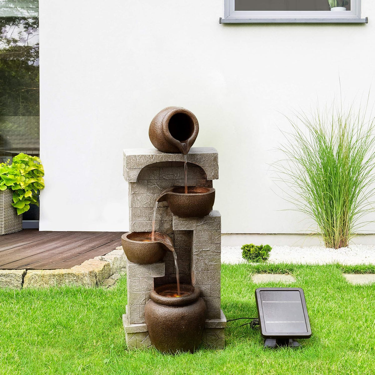 Teamson Home Buiten Tuin Water Fontein - Waterornament - Zonne-Energie - 4 Lagen Pot Ontwerp - Waterval - Tuindecoratie - Binnen & Buiten - Met Pomp - 31 x 26.2 x 72.4 (cm)
