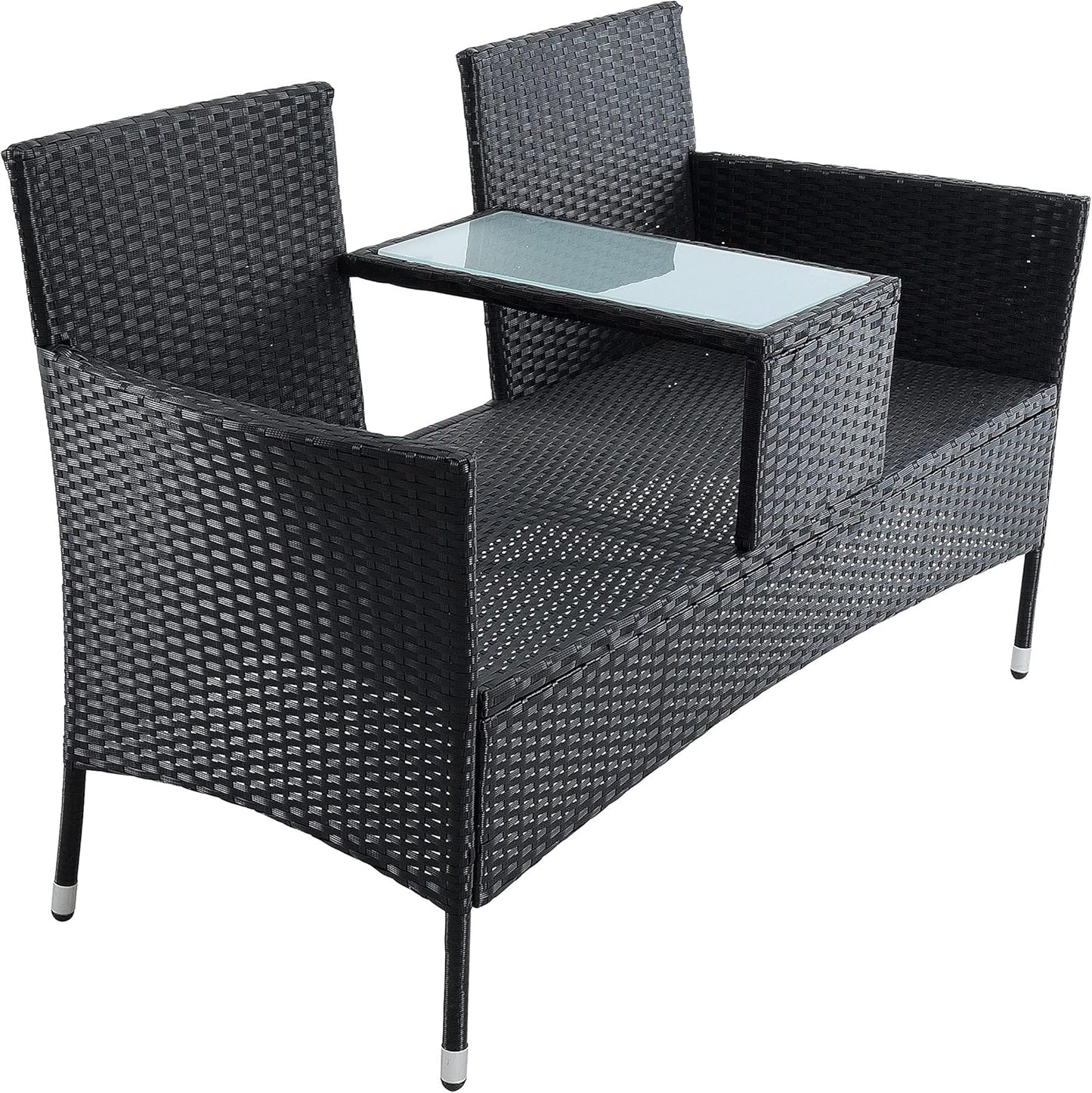 ESTEXO Polyrattan seating set, rattan seating furniture, garden furniture set, balcony furniture, garden table, garden chair, balcony table, balcony chair (black) - QUORE