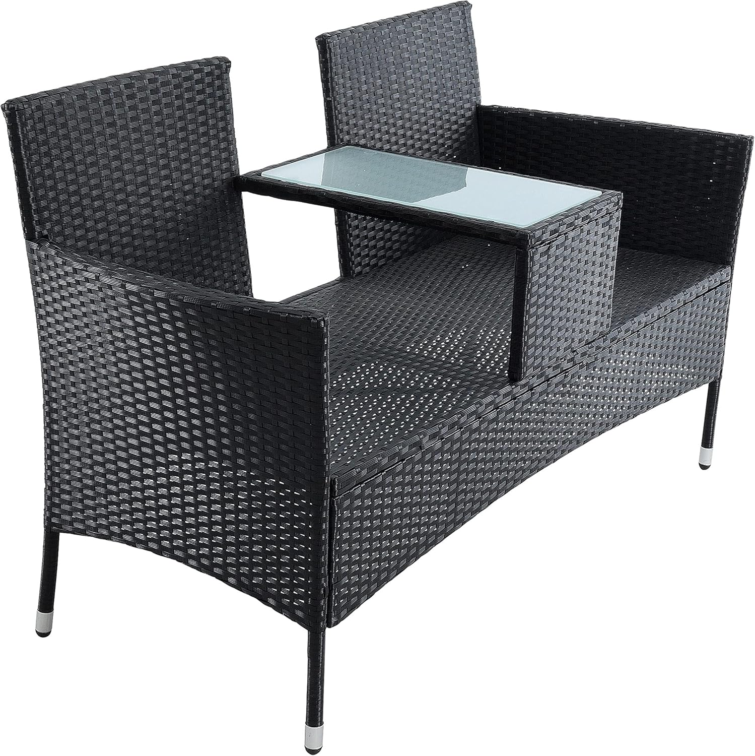 ESTEXO Polyrattan seating set, rattan seating furniture, garden furniture set, balcony furniture, garden table, garden chair, balcony table, balcony chair (black) - QUORE