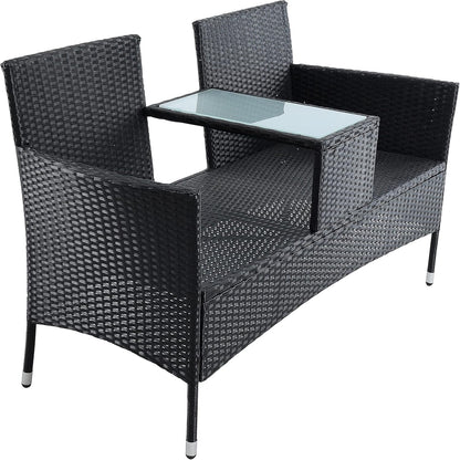 ESTEXO Polyrattan seating set, rattan seating furniture, garden furniture set, balcony furniture, garden table, garden chair, balcony table, balcony chair (black) - QUORE