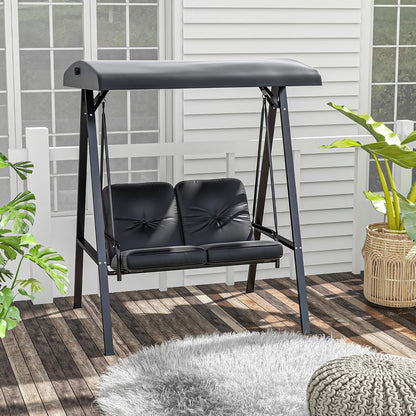 Outsunny Hollywoodschaukel 2-Sitzer Gartenschaukel mit Verstellbarem Dach, Kissen, Schaukelbank bis 220 kg Load Bar, für Garten, Balcony, Schwarz, 145 x 116 x 172 cm - QUORE