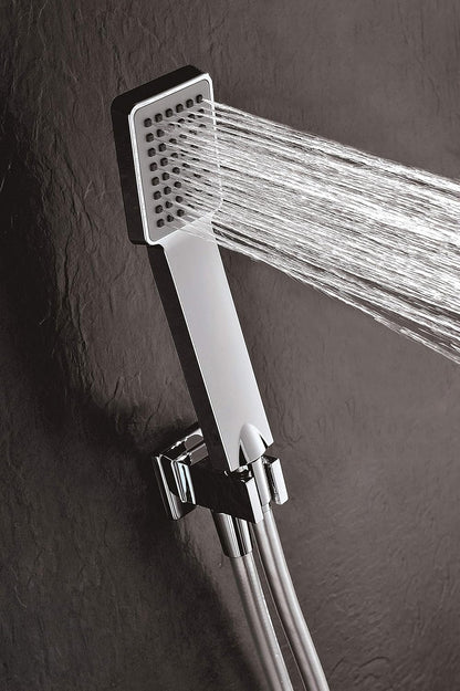 Douche Set – Regendouche – Handdouche – Kraan – Douchekraan – Vierkante Hoofddouche 25x25 cm – Verchroomd Messing – Instelbare Waterdruk 6 Bar