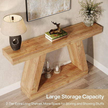 Tribesigns Console Table, 140 x 30 x 80 cm, Side Table, Corridor Table, Sofa Table for Small Spaces, Console Table with Storage Space at Entrance, Hallway, Living Room, Natural Brown