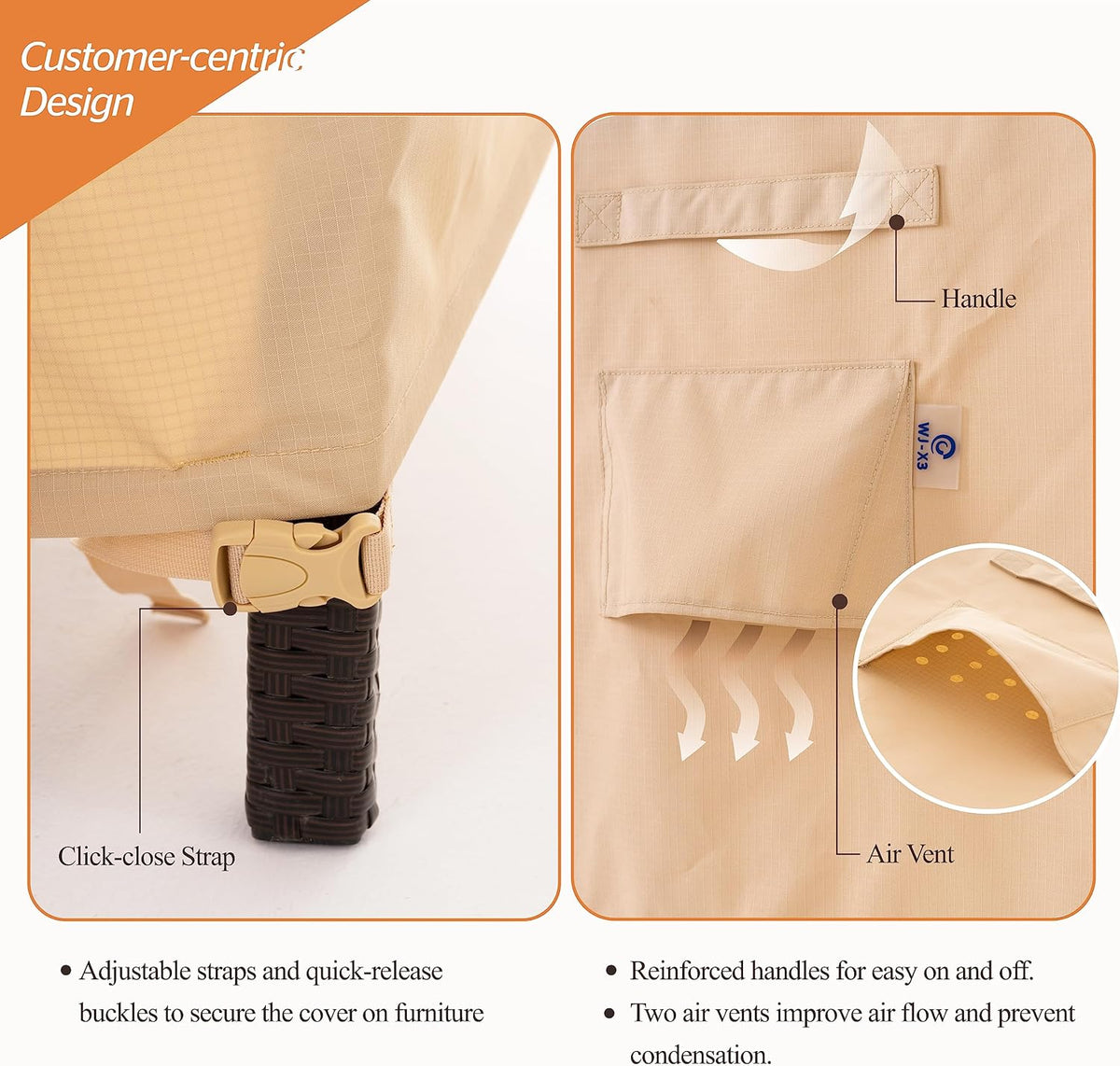 WJ-X3 Grote rechthoekige beige zware terrastafelhoes, 345,4 x 223,5 x 91,4 cm - windbestendig, waterdicht, anti-vervagen - perfect voor sectionele meubelsets buiten