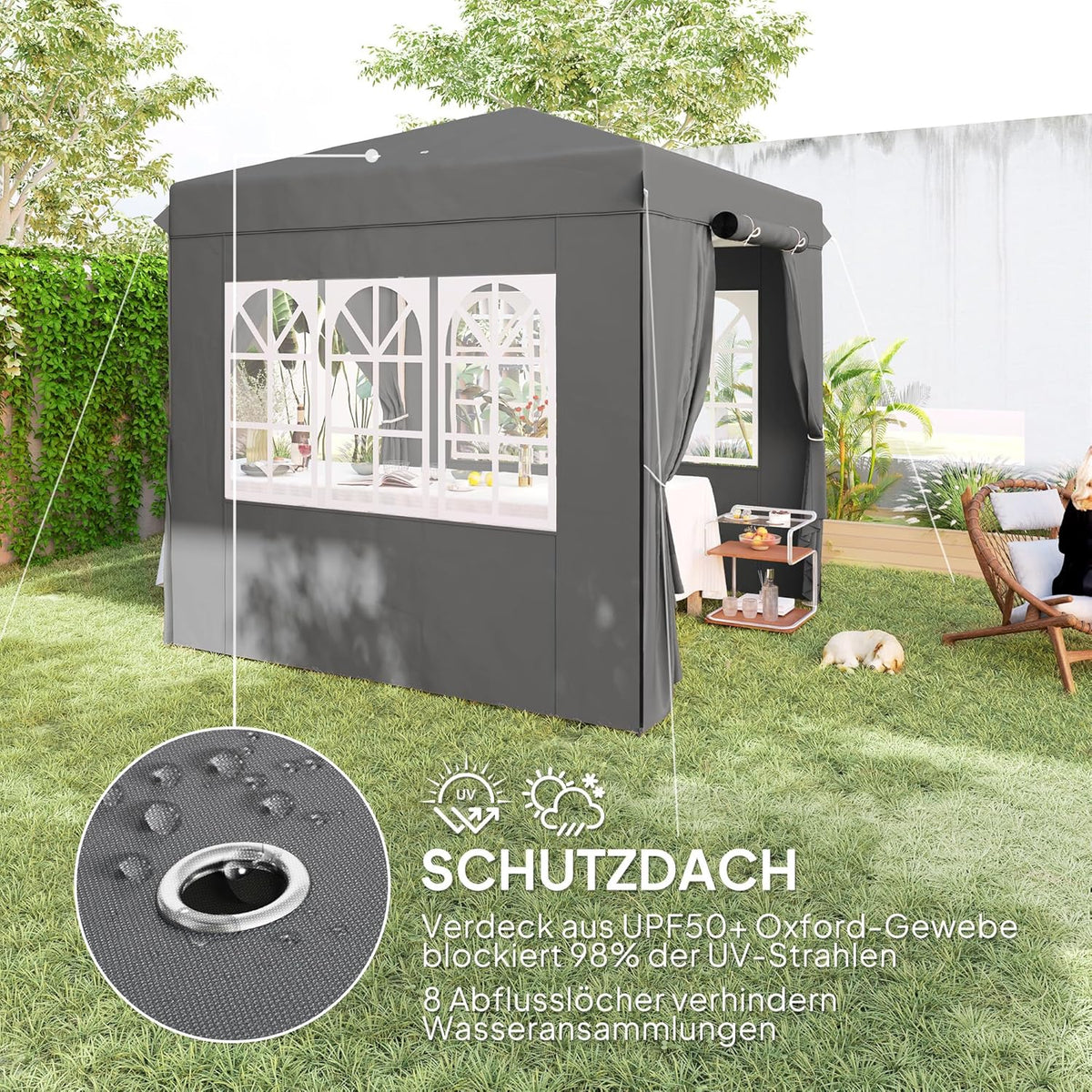 Paviljoen – Tuinpaviljoen – Vouwtent – Partytent – Campingtent – Pop-up Snel Op te Zetten – UPF 50+ UV Bescherming – 2,5x2,5m – Donkergrijs