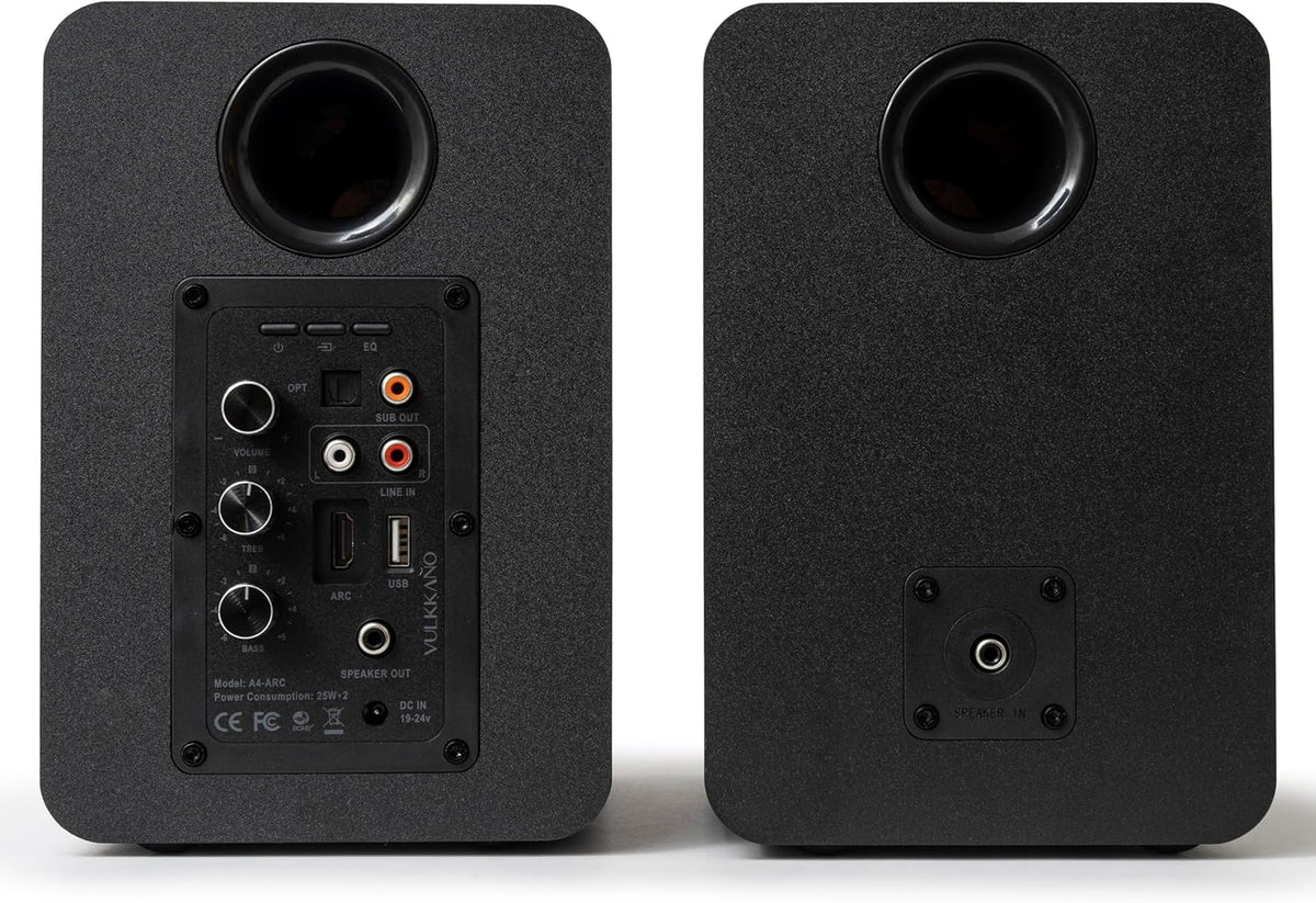 VULKKANO A4 ARC Luidspreker met 10,2 cm (4 inch), Bluetooth 5.0, HDMI ARC, optisch, RCA, USB, met subwoofer-uitgang, studiomonitoren met elegant design, zwart