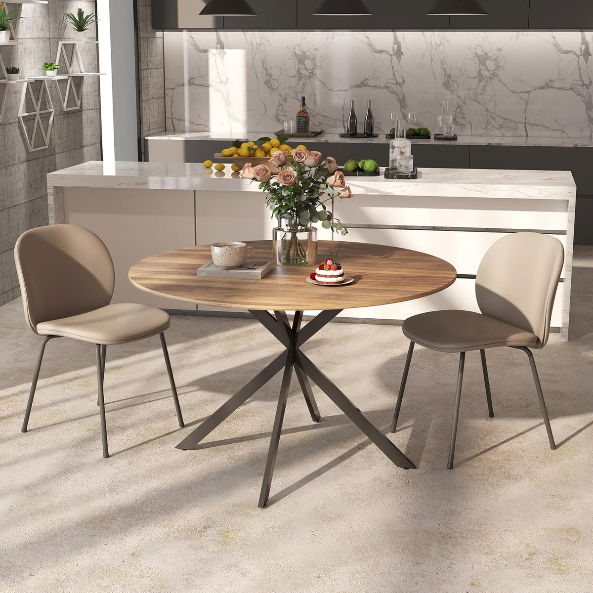 Ronde Eettafel – Industriële Tafel – Keukentafel – Eetkamertafel – Bureautafel – Ø120 cm – Stalen X-Onderstel – Krasbestendig Melamine Blad
