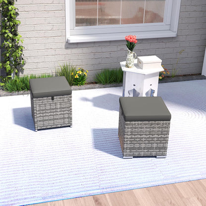 Outsunny 2er Set Rattan Hocker Sitzhocker mit Rattanoptik Stauraum Kissen Deckel 120kg load bar wetterfest Gartenhocker Fußhocker Gartenmöbel für Outdoor Garten Terrasse 40x40x41cm Dunkelgrau