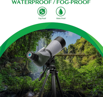 20-60 x 70 HD Telescopische Zoom Spotting Scope met verstelbaar en licht telescopisch statief en telefoonadapter, draagbare telescoop voor wildobservatie, doelschieten en observeren