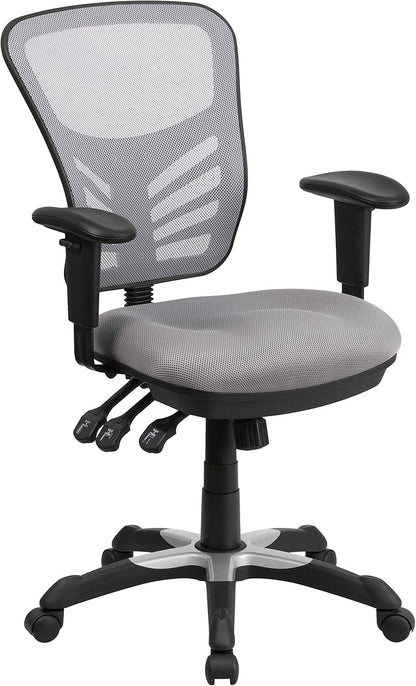 Directiebureaustoel – Bureaustoel – Kantoorstoel – Gamestoel – Ergonomische Stoel – Grijs – Verstelbare Armleuningen – Ademend Mesh Rugleuning