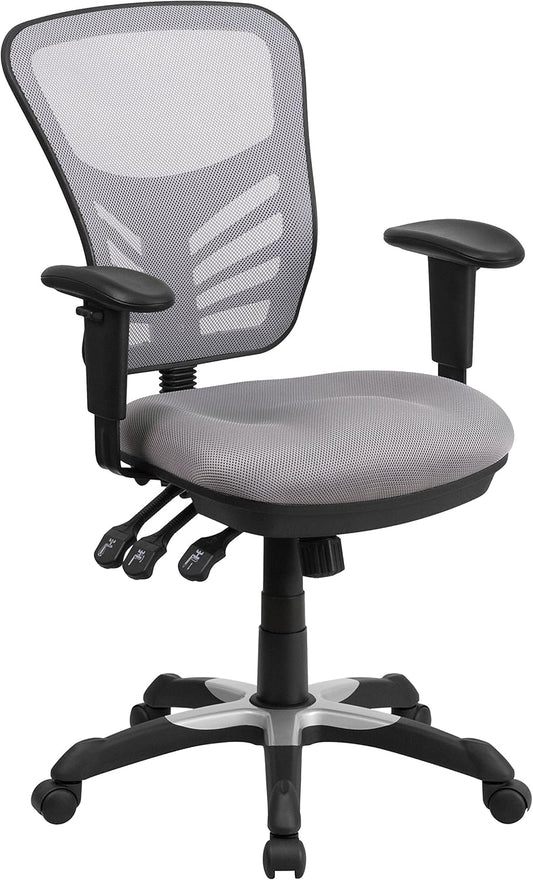 Directiebureaustoel – Bureaustoel – Kantoorstoel – Gamestoel – Ergonomische Stoel – Grijs – Verstelbare Armleuningen – Ademend Mesh Rugleuning