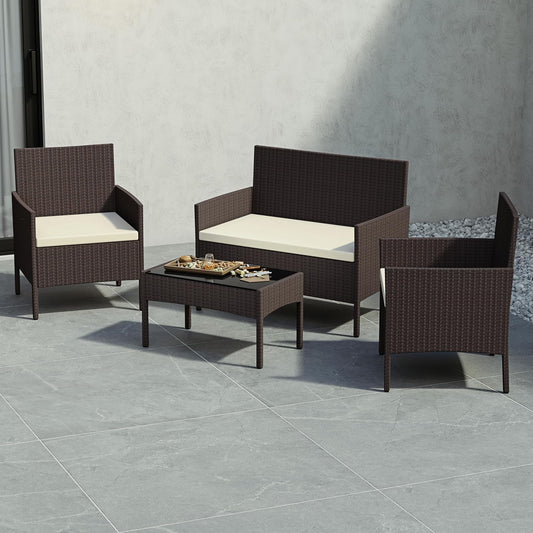 Garden Vida Kendal 4-delige rotan set, tuinzitting, bruin (UKFR-gecertificeerd)