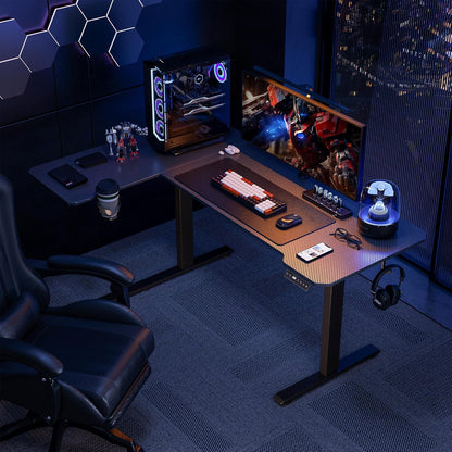 Elektrisch in Hoogte Verstelbaar Bureau, 150 x 100 CM Verstelbare Tafel met Bekerhouder en Haak, Antracietzwart