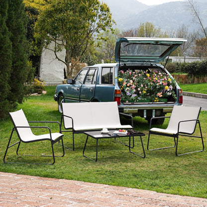 Grand patio Tuinmeubelsets 4-delig, tuintafel en stoelen, gaasdoek, waterdicht, ademend, terrasgesprekssets voor buiten, achtertuin, zwembad (beige)