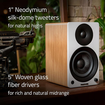 Fluance Ai41 2-weg 2.0 stereo boekenplankluidsprekers met 5" drivers, 90W versterker voor draaitafel, tv, pc en Bluetooth 5 draadloze muziekstreaming (zwarte as)