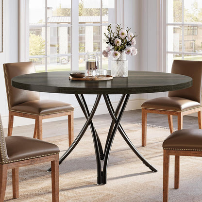 Tribesigns Round Dining Table for 4-6, 120cm Round Kitchen Table, Modern Wooden Small Dining Tables, with Sturdy Crossed Metal Legs for Kitchen Living Room, Dining Room (Black)