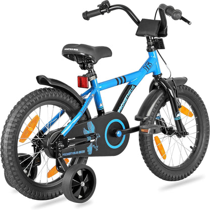 PROMETHEUS BICYCLES kinderfiets 16 inch fiets jongens meisjes van 5 jaar oude met zijwieltjes terugtraprem in blauw BMX