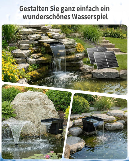 POPOSOAP Vijverwaterval met zonnepomp, watervaloverloop met 120 W zonnepaneel, 800 gph-vijverpomp, 3 m golfslang voor tuinvijvers