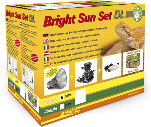 Lucky Reptile Bright Sun Set DL Desert - 35 W Metaaldamplamp inclusief inbouwspot & voorschakelapparaat - Reptielenlamp met zonachtig lichtspectrum - Terrariumaccessoire - UV-set in wit