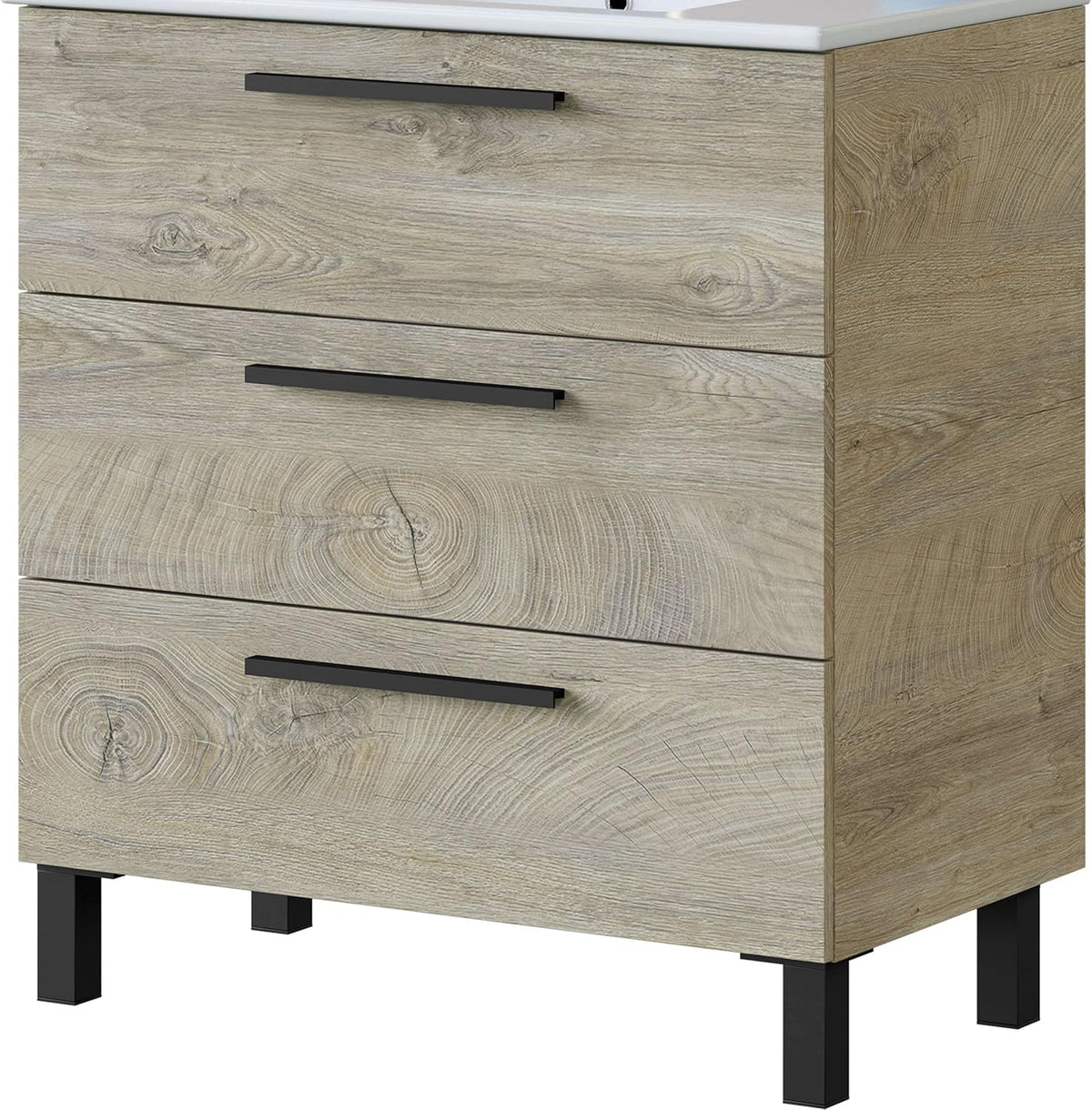 ARKITMOBEL Athena badkamermeubels met 3 laden en spiegels, eiken Alaska, groot, 2 stuks