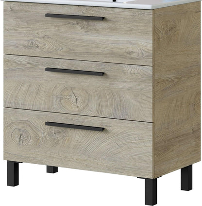 ARKITMOBEL Athena badkamermeubels met 3 laden en spiegels, eiken Alaska, groot, 2 stuks